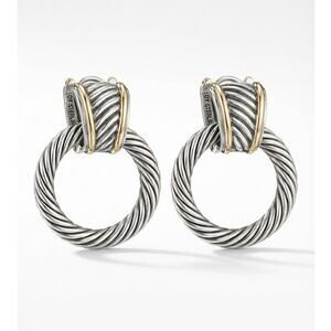 David Yurman Sterling Silver Cable Hoop Drop Earrings – 1.5in